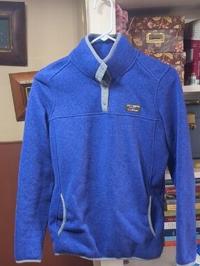 L.L. Bean Royal Blue Snap-Placket Fleece Pullover with Gray Trim